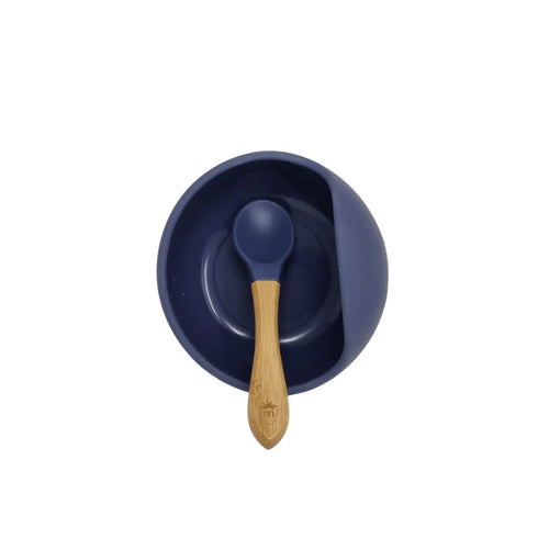 Silicone and Bamboo Bowl and Spoon Blue-Nil-Matakana Pharmacy